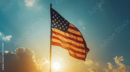 Happy 4th of july, American flag waving in the wind for celebration American Independence Day, Memorial Day, 4th of July, Labour Day
