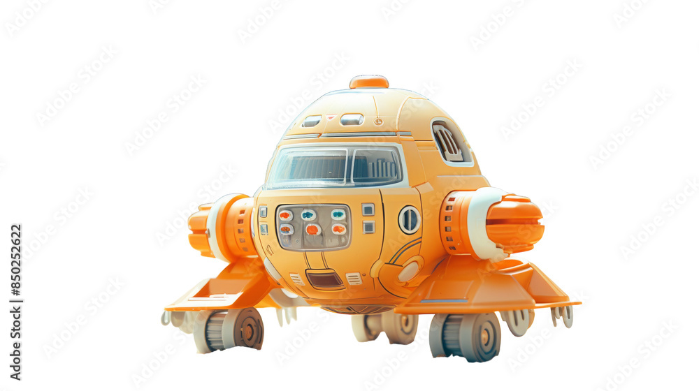 Fototapeta premium Yellow Toy Spaceship Isolated on White Background