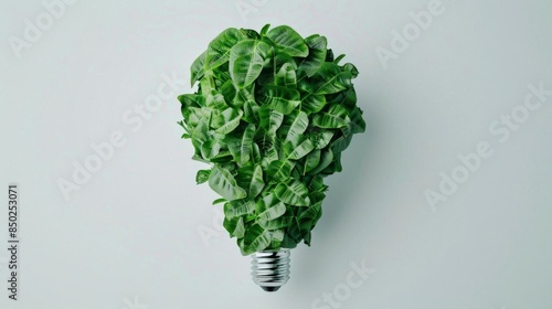 Wallpaper Mural Aerial view of a lightbulb composed entirely of fresh, lush leaves, representing ecofriendly innovation Torontodigital.ca