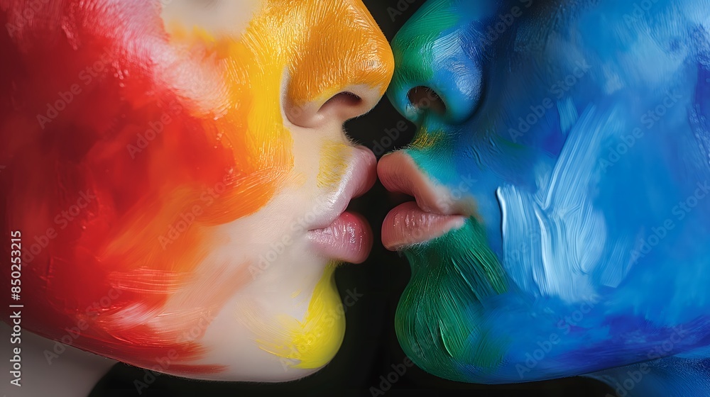 Fototapeta premium Close-up of painted faces almost kissing