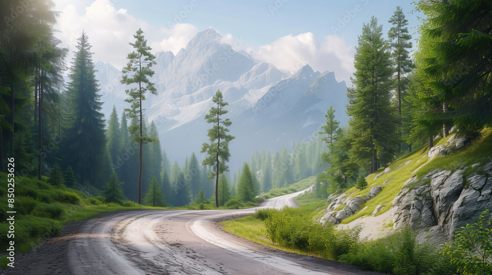 Mountain road in the forest. Summer landscape. Mountain road in the forest. Summer landscape.
