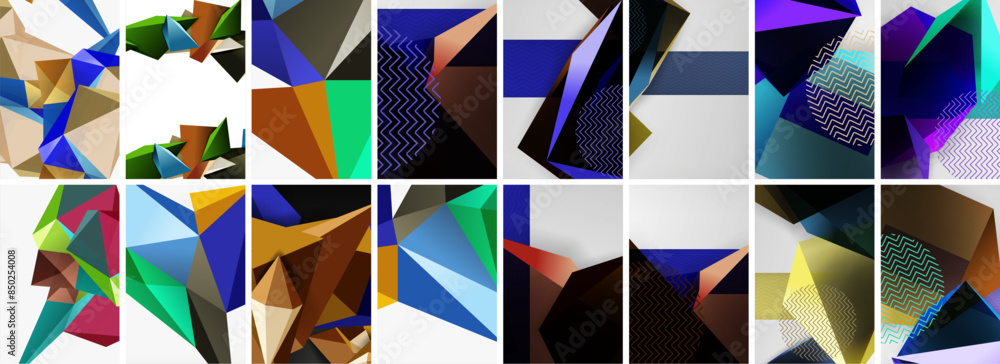 Set of low poly triangles poster geometric backgrounds. Vector Illustration For Wallpaper, Banner, Background, Card, Book Illustration, landing page Set of low poly triangles poster geometric backgrounds. Vector Illustration For Wallpaper, Banner, Background, Card, Book Illustration, landing page