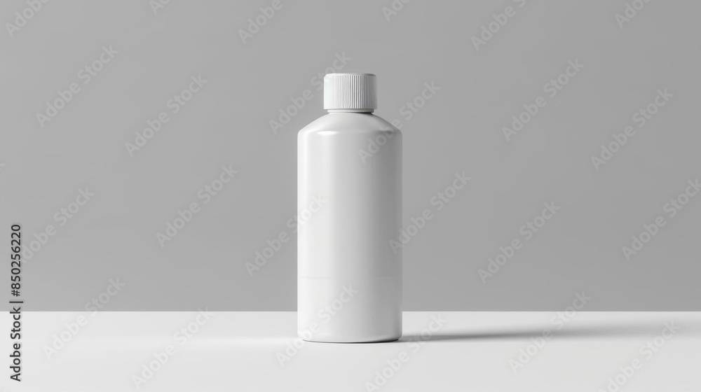 Detailed image of a blank white cosmetic bottle on a plain background, ideal for product mockups and packaging design Detailed image of a blank white cosmetic bottle on a plain background, ideal for product mockups and packaging design