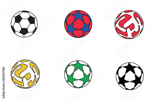 Set of hand drawn soccer balls. Cute collection of soccer ball mascot characters. Vector illustration