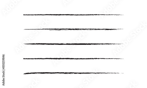Brush line, charcoal scribble, chalk stroke, crayon mark, black pencil, pen marker, sketch graffiti, paint doodle vector set, grunge effect isolated on white background. Drawing ink illustration