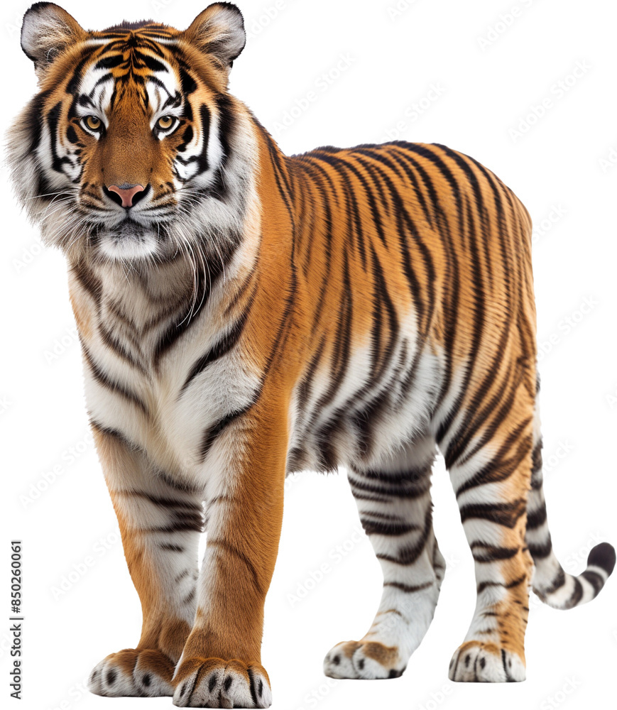 Obraz premium Tiger looks directly ahead, eyes filled with intensity