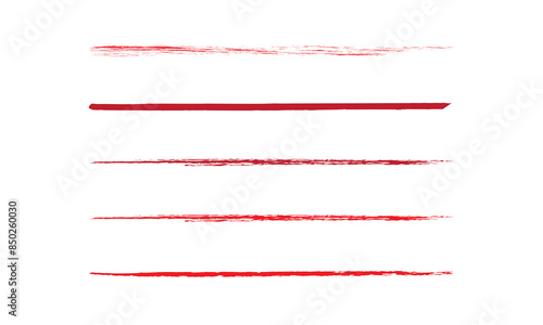 Line underline red crayon brush pencil pen marker paint stroke. Line red brush crayon highlight underline strike color through drawn strikethrough handwritten emphasis squiggle vector swoosh under