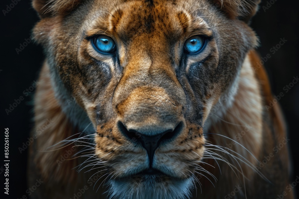 Obraz premium Lion and black background