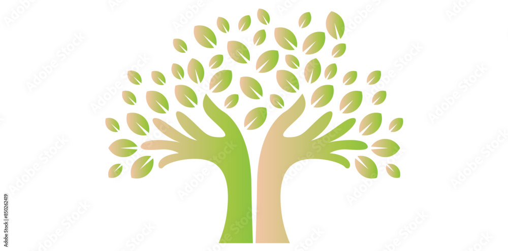 Obraz premium Gradient Hands Tree Logo Design Vector Illustration.
