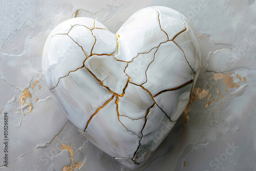 a white heart with gold crack photo