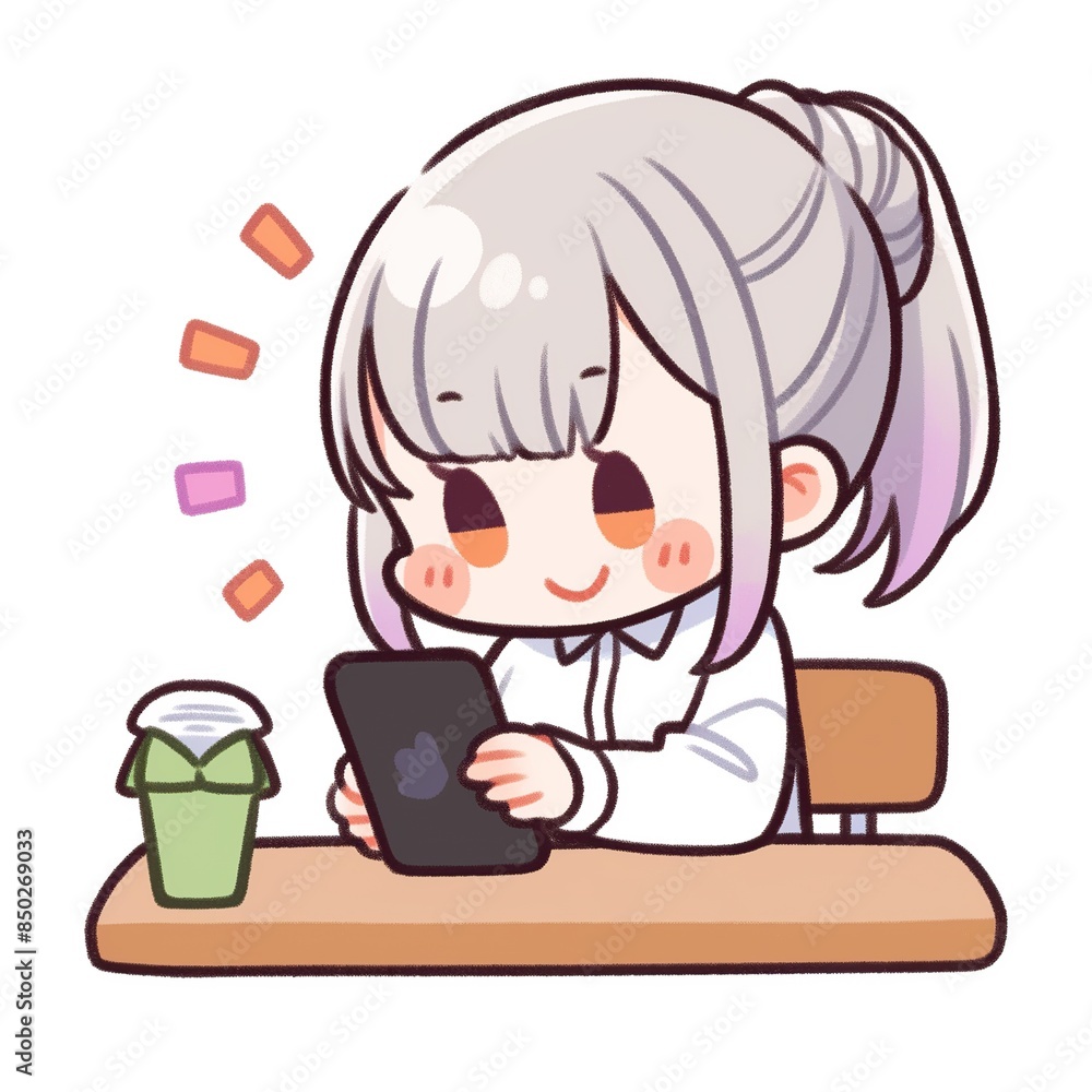 Illustration of girl playing with phone Illustration of girl playing with phone