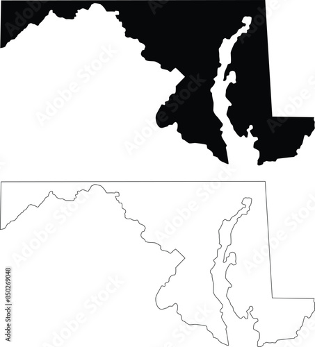Maryland state vector outline contour silhouette map