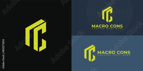 Abstract initial hexagon letters MC or CM logo in yellow color isolated on multiple background colors. The logo is suitable for business and consulting logo vector design illustration inspiration