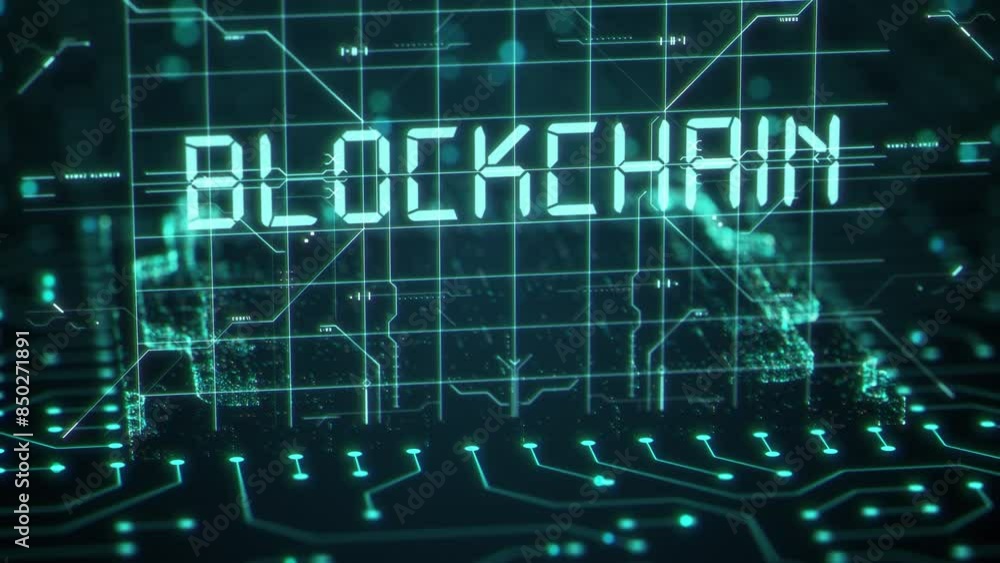 Futuristic blockchain title on a PCB digital circuit board background. Abstract block chain cpu miner with motherboard. Concept of crypto currency exchange and mining Futuristic blockchain title on a PCB digital circuit board background. Abstract block chain cpu miner with motherboard. Concept of crypto currency exchange and mining