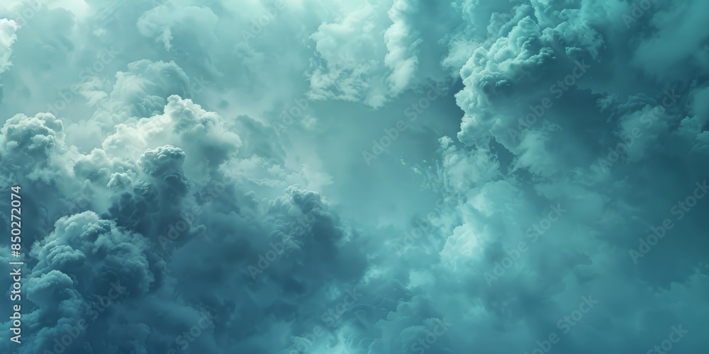 Naklejka premium A powerful and dramatic image of turbulent clouds in varying shades of blue, capturing atmospheric beauty.