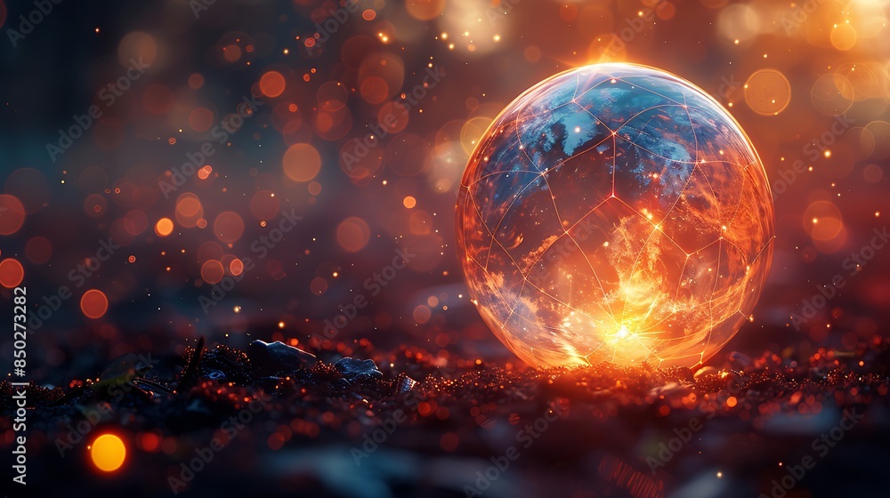 An abstract background featuring a globe made of pentagons with a map-like effect, vivid colors, hd quality, digital art, high contrast, geometric design, modern aesthetic, artistic abstraction. An abstract background featuring a globe made of pentagons with a map-like effect, vivid colors, hd quality, digital art, high contrast, geometric design, modern aesthetic, artistic abstraction.