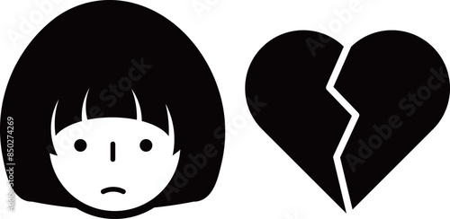 女の子　割れたハート　アイコン