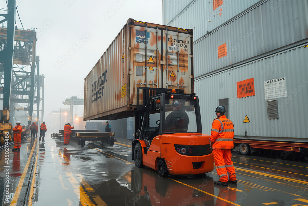 Forklift Handling Shipping Containers. Forklift handling large shipping ...