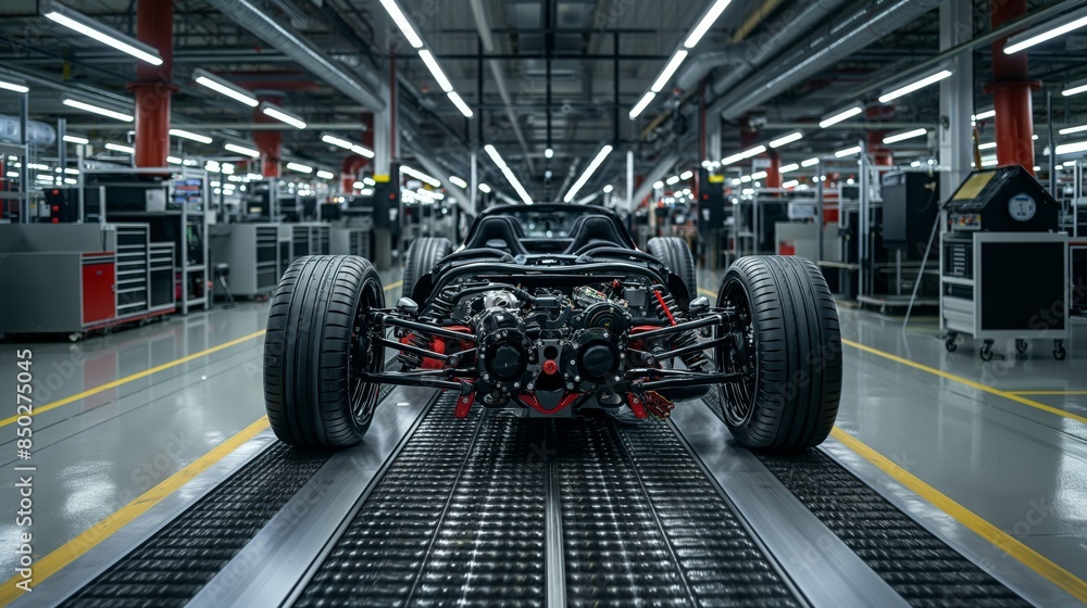 Automobile Chassis in Manufacturing Facility. Detailed view of an ...