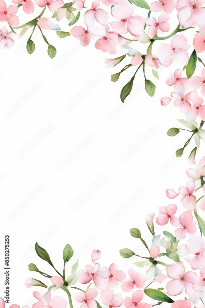 bouvardia themed frame or border for photos .with clusters of small pink and white flowers. watercolor illustration, white color background. bouvardia themed frame or border for photos .with clusters of small pink and white flowers. watercolor illustration, white color background.