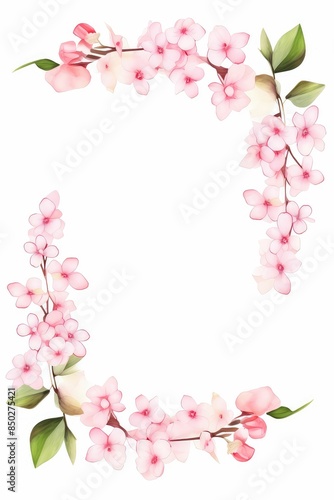 bouvardia themed frame or border for photos .with clusters of small pink and white flowers. watercolor illustration, white color background. 