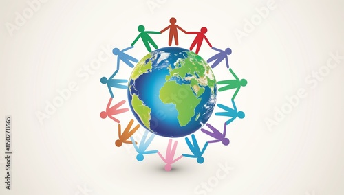 world population day, paper cut people stand around the world