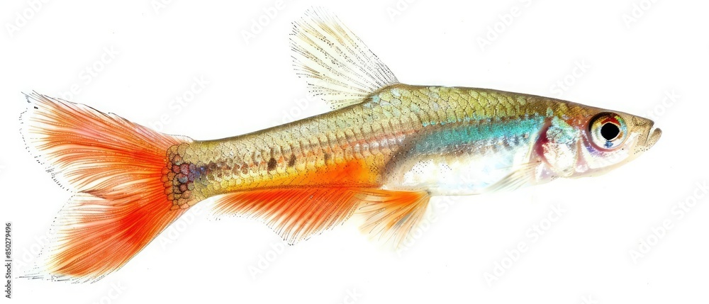 A lively guppy in soft watercolor tones on a white background A lively guppy in soft watercolor tones on a white background