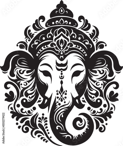 Artistic Lord Ganesh Head Silhouette Vector Image