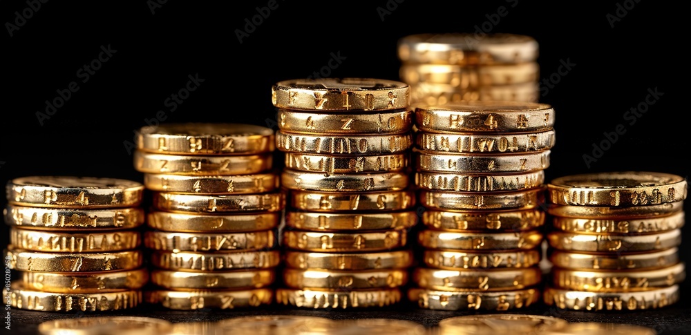 Stack of gold coins photographed on black background Stack of gold coins photographed on black background