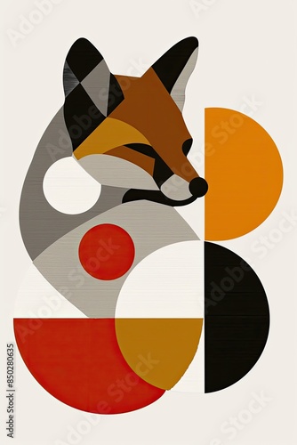 Animal in geometrtic pattern, bauhaus style. World Veterinary Day. Holiday concept. Template for background, banner, card, poster with text inscription. photo