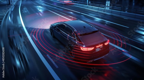 Advanced driverassistance systems in a hightech car use lidar and radar sensors to provide 360degree awareness and collision avoidance in all driving conditions photo