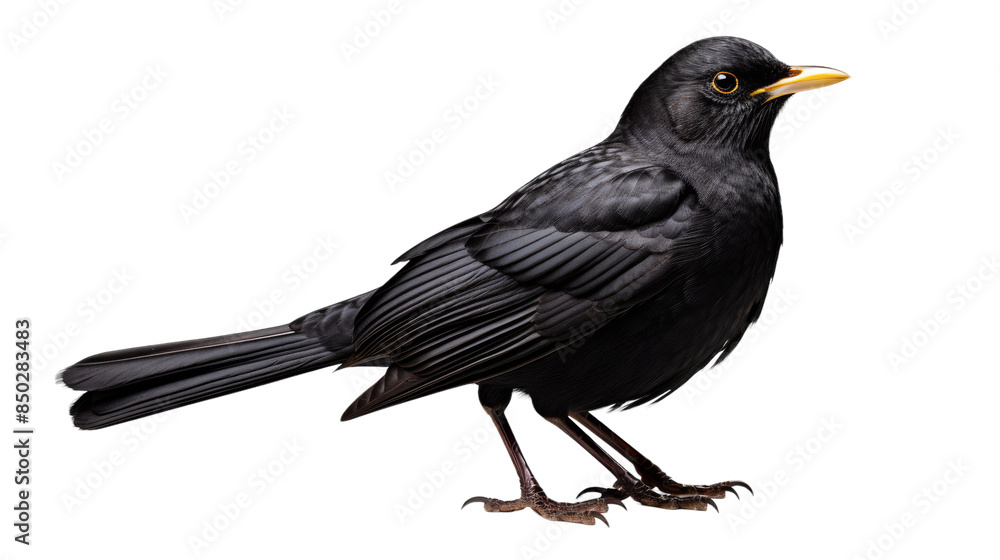 Blackbird Perched on a White Background Blackbird Perched on a White Background
