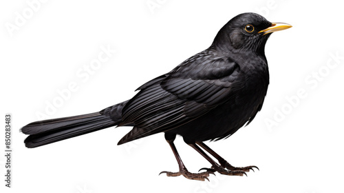 Blackbird Perched on a White Background