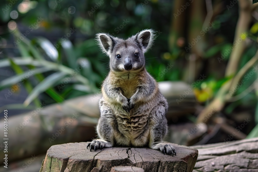 Obraz premium Adorable wallaby sitting on a log
