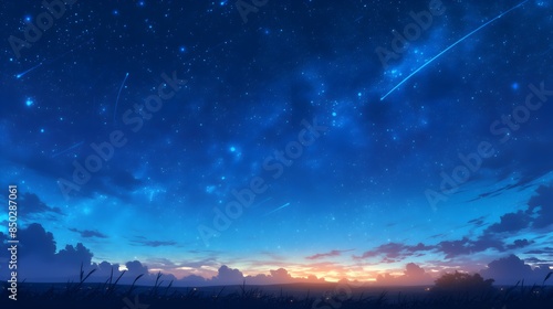 Meteor Shower Comet Shooting Star Starry Night Japanese Anime Style Poster Wallpaper © Terry A.I. Gallery