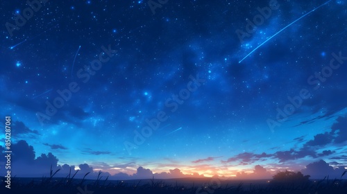 Meteor Shower Comet Shooting Star Starry Night Japanese Anime Style Poster Wallpaper