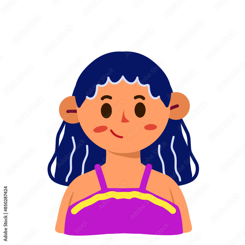 Portrait illustration of a little girl with curly blue hair and short sleeves, hand drawn Vector art illustration Portrait illustration of a little girl with curly blue hair and short sleeves, hand drawn Vector art illustration