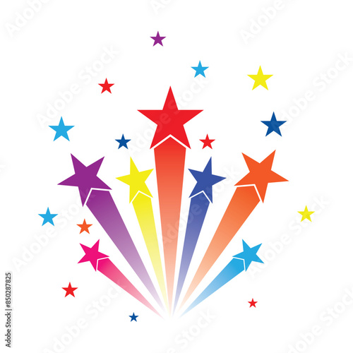 Abstract shooting star. Colourful shooting stars set. Background with colourful stars. Rainbow Colourful Shooting Star vector, icon. Vector illustration.
