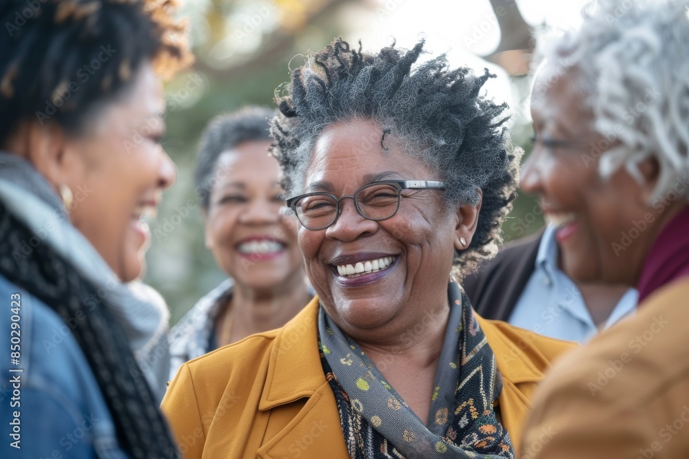 Portrait of a smiling senior woman with her friends in the background Portrait of a smiling senior woman with her friends in the background