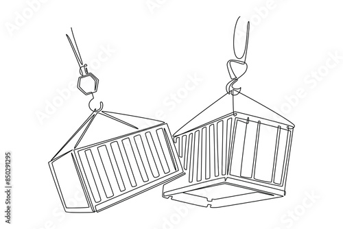 International logistics and cargo delivery concept. Single line draw design vector graphic illustration.