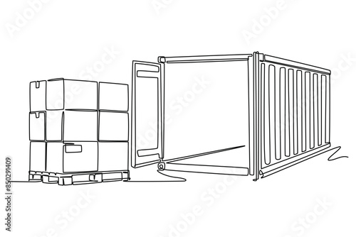 International logistics and cargo delivery concept. Single line draw design vector graphic illustration.