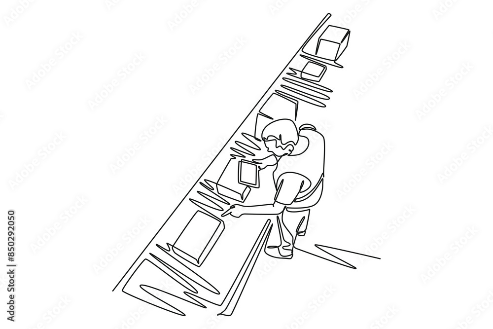 Obraz premium International logistics and cargo delivery concept. Single line draw design vector graphic illustration.