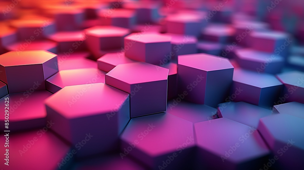 Fototapeta premium An abstract background with hexagons arranged in a gradient from purple to pink, soft pastel colors, hd quality, digital art, smooth transitions, geometric design, modern aesthetic.
