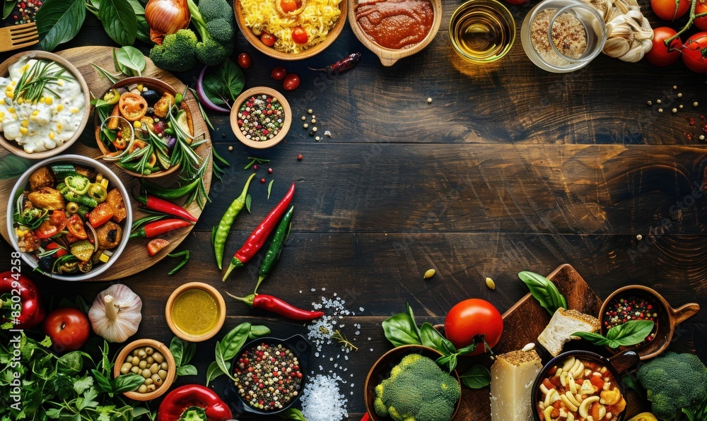 Italian Food Ingredients on Wooden Background Italian Food Ingredients on Wooden Background