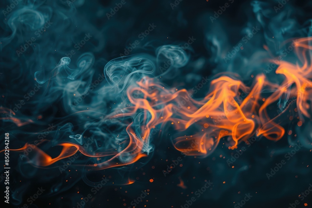 Flames burning and smoke, dark background Flames burning and smoke, dark background