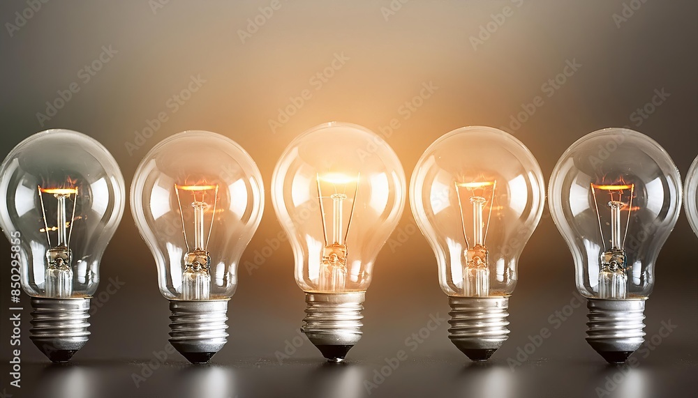 A row of six light bulbs on a wooden surface, with one bulb glowing brightly while the others remain unlit. The glowing bulb symbolizes innovation, creativity, and the standout idea. A row of six light bulbs on a wooden surface, with one bulb glowing brightly while the others remain unlit. The glowing bulb symbolizes innovation, creativity, and the standout idea.
