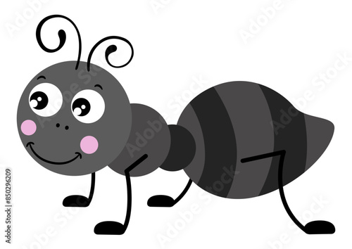 Happy black ant isolated on white