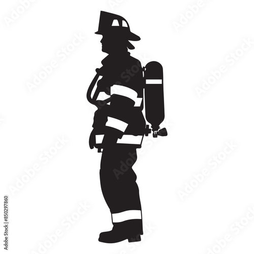 Simple flat firefighter tattoo icon, black vector illustration on white background