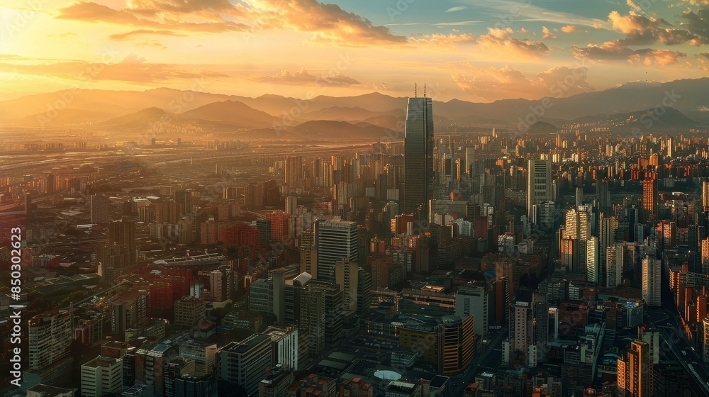 Obraz premium Latin American futuristic city with sustainable buildings and innovative designs background