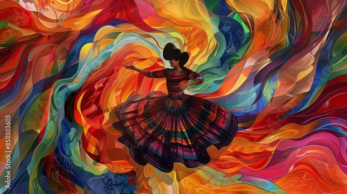 Swirling movements in vibrant digital Hispanic dance composition background